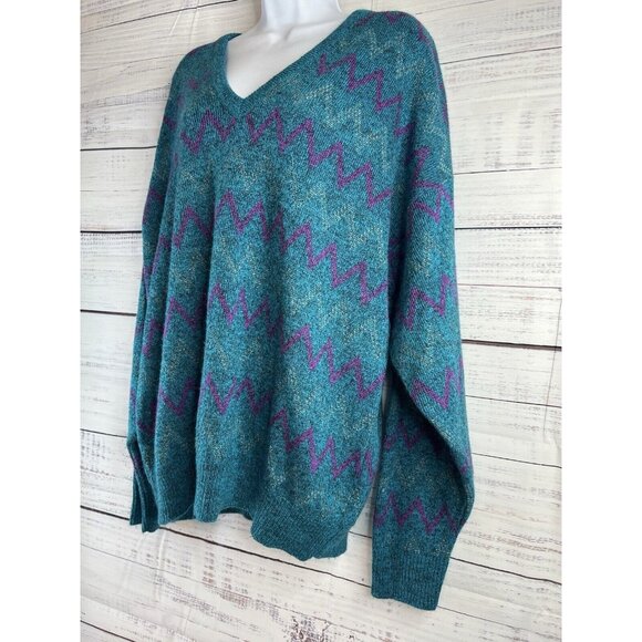 Vintage Knitted Geometric abstract patterned knit sweater Women's 1XB 90's 80's - Picture 3 of 12